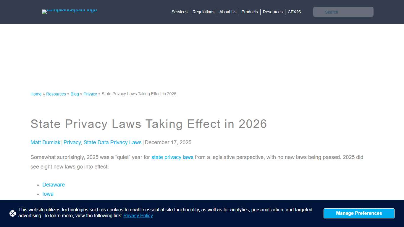 State Privacy Laws Taking Effect in 2026 - CompliancePoint